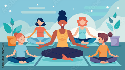 A gentle and slowflowing class utilizing gymnastics moves to improve flexibility and promote a sense of calm and inner peace.. Vector illustration