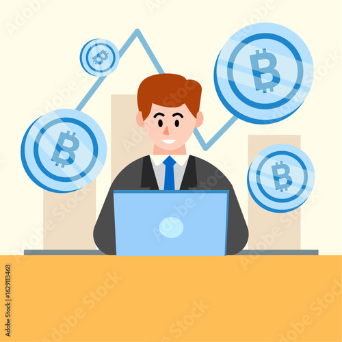 Businessman using Bitcoin for daily life transactions