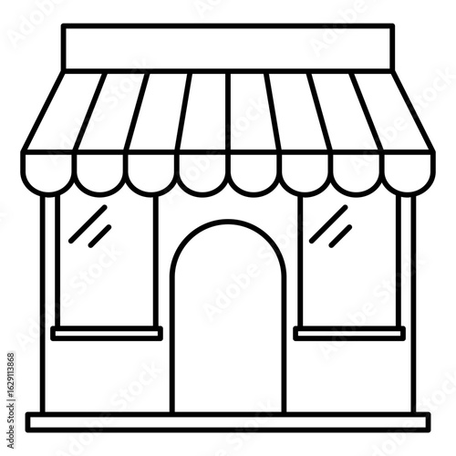 Convenience store flat design long shadow glyph icon. Grocery shop exterior. Small business in retail. Duty free mall with awning. Silhouette symbol on white space. Vector isolated illustration