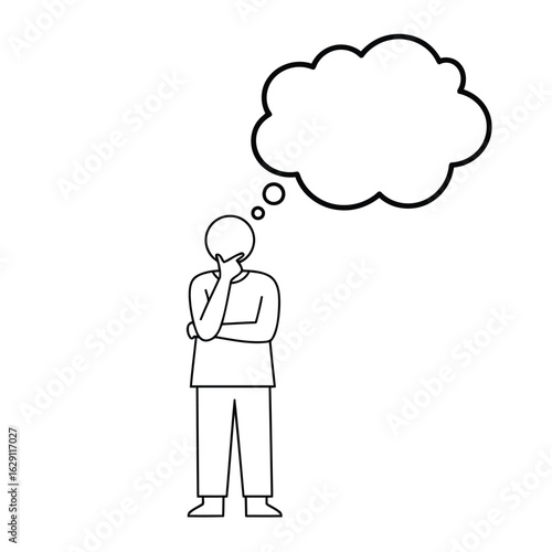 Vector art of person thinking with a thought bubble, isolated on white background