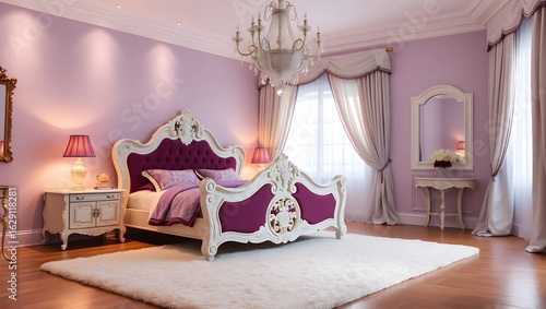 Elegant bedroom interior featuring classic furniture, a comfortable bed, and stylish decor