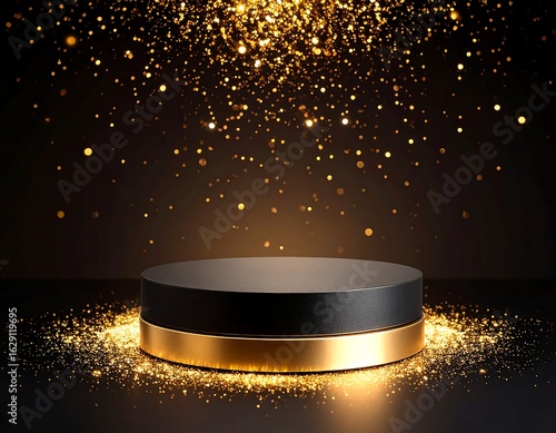 Black and gold pedestal with golden glitter