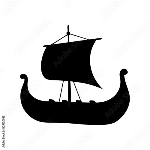 Viking ship silhouette, Pirate ship vector illustration