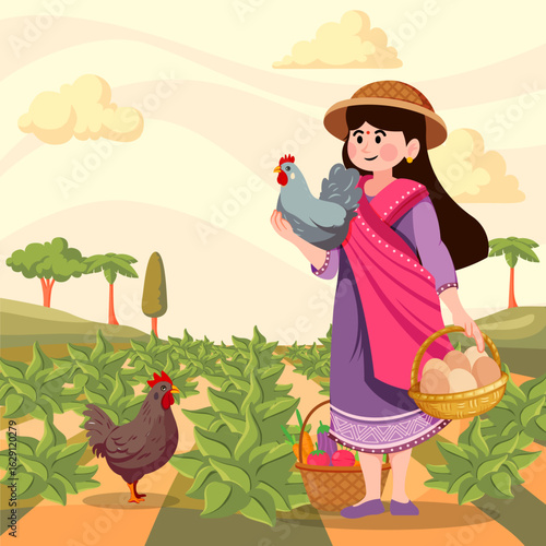 Indian farmer working in traditional agricultural field