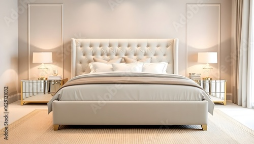 Stylish, contemporary bedroom interior design with a comfortable bed and modern furniture