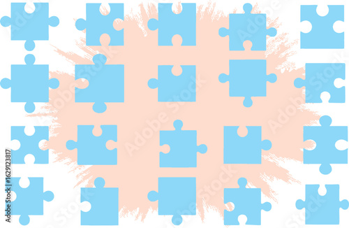 Jigsaw pieces on white background. Puzzle pieces close-up. Challenge and solution concept. Easy to change color or manipulate as background for poster, banner or sticker and flyer. EPS 10