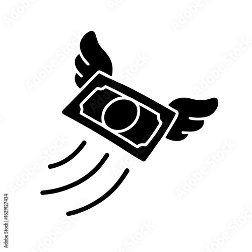 Flying money in solid style symbolizing financial loss and spending