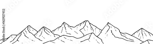 Mountain range sketch vector line art illustration. Mountain sketch, mountain vector, mountain line, mountain transparent background.