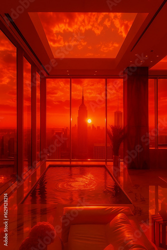 Luxury Apartment Interior with Sunset View