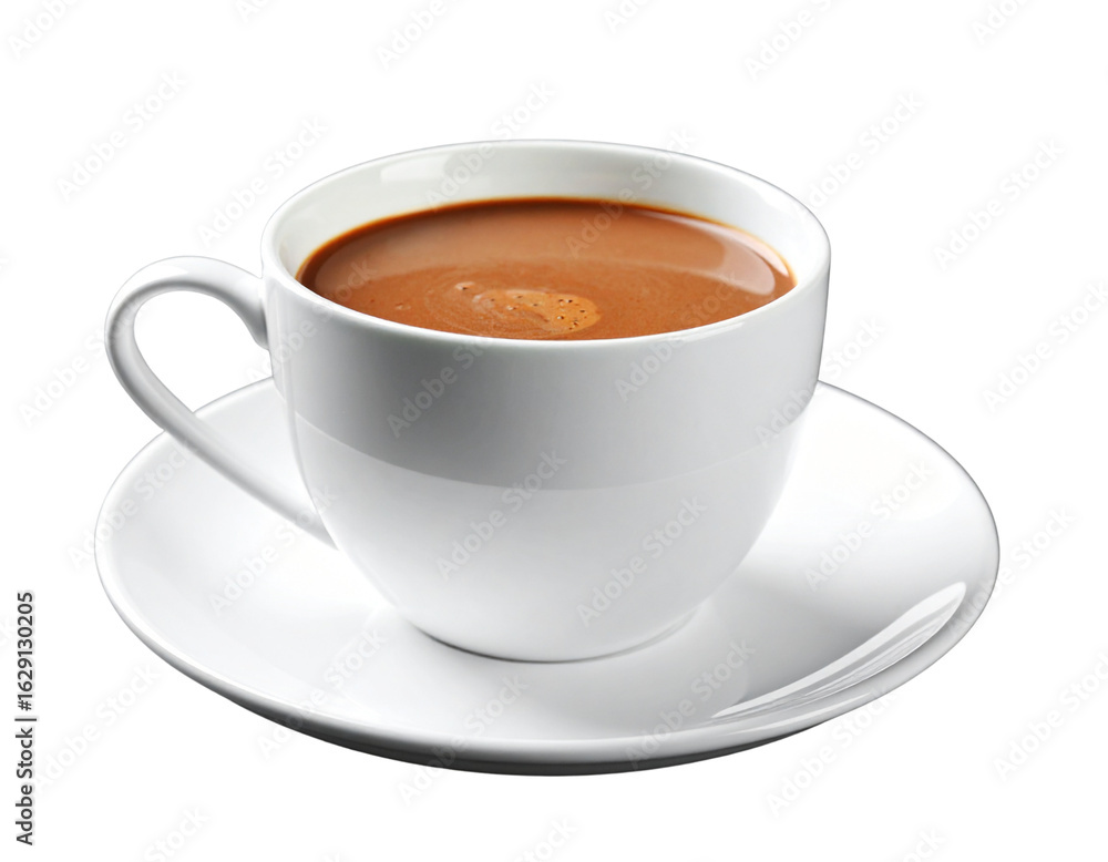 Steaming Hot Chocolate in White Cup with Spoon Resting on Saucer, Side Angle, isolated on transparent background PNG Steaming Hot Chocolate in White Cup with Spoon Resting on Saucer, Side Angle, isolated on transparent background PNG