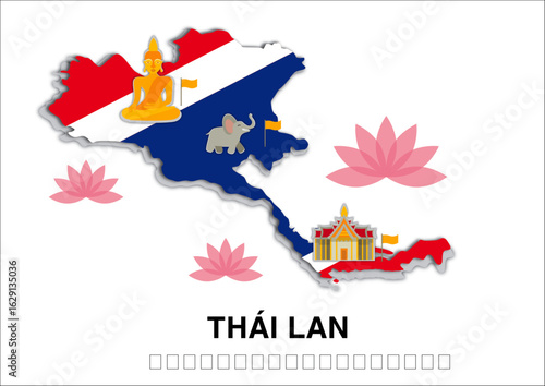 Thailand map with famous landmarks and tourist attractions
