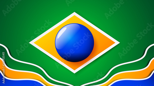 Modern vector illustration of the Brazil flag with glossy 3D effect. Perfect for national celebrations, sports events, carnival themes, travel content, and patriotic or cultural design projects.