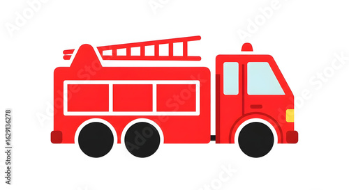 Red Fire Truck Cartoon Vector Illustration on White Background