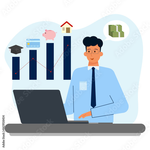 Stressed man calculating salary and personal expenses