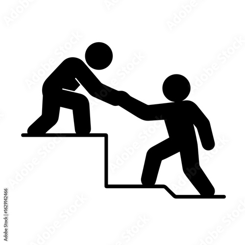 One person helping another up the stairs icon with solid fill representing support and leadership