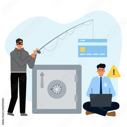 Cybercriminal stealing private data from internet user