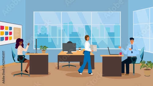Modern office interior with workplace desks