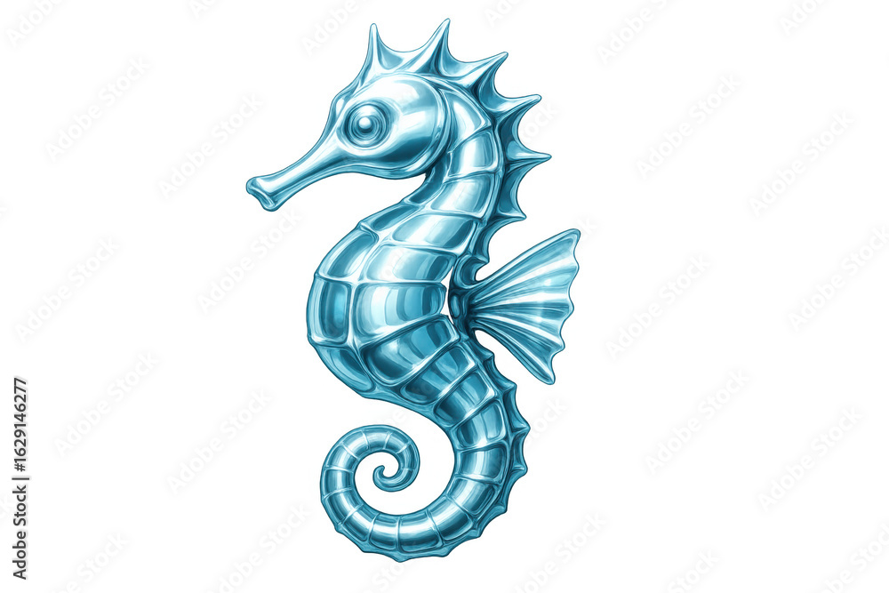 Fototapeta premium Light blue metallic seahorse gracefully swimming underwater, featuring a transparent background that enhances its elegant, unique design