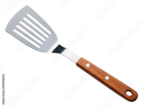 Metal spatula with wooden handle isolated on a transparent background