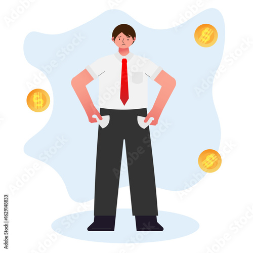 Man Broke Due to Economic Downturn Illustration