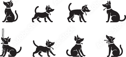 A black vector silhouette set of various animals, including domestic pets like cats and dogs, and wild mammals such as kangaroos and horses