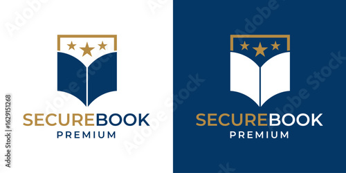 Book Logo with Shield Security Education Icon Symbol Design Vector Template. Logo Design Template of Book, Shield, Security, Star, Safe. 1.eps