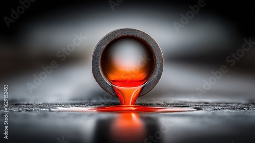 Wallpaper Mural Close-up of Metal Pipe with Red Liquid Dripping on Surface Torontodigital.ca