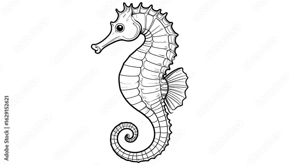 Fototapeta premium Black and white drawing of a seahorse