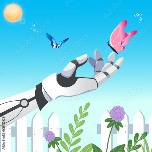 Artificial Intelligence Integrating with Nature Illustration