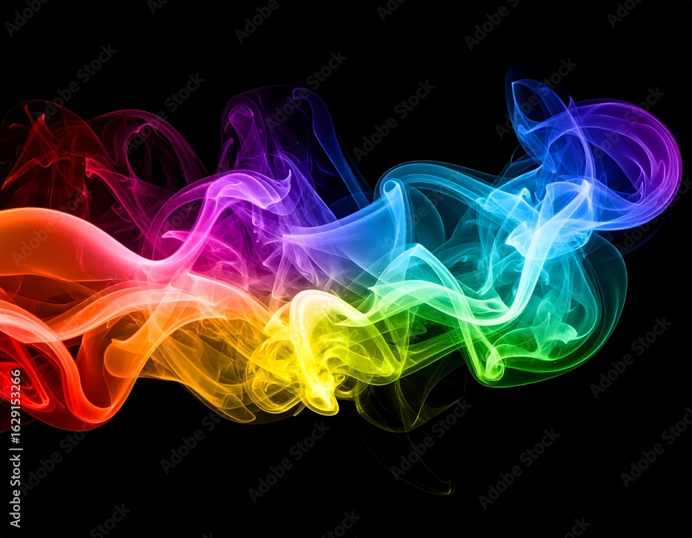 Fototapeta premium Abstract rainbow smoke swirls on black background