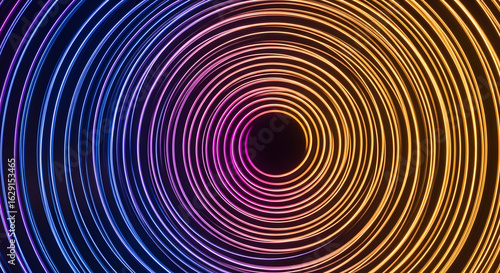 Vibrant Concentric Circles Glowing with Blue Orange Light