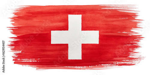 Abstract Watercolor Swiss Flag with Bold White Cross on Red Brush Strokes
Artistic Swiss Flag Watercolor Painting with Expressive Red Brush Strokes