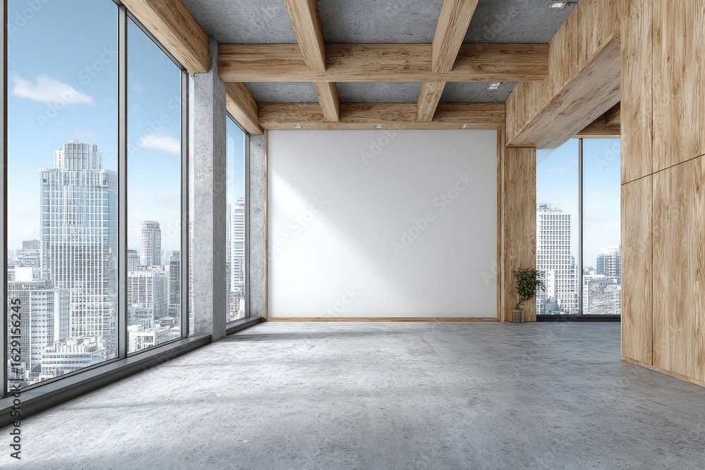 Obraz premium Empty modern loft space with city view