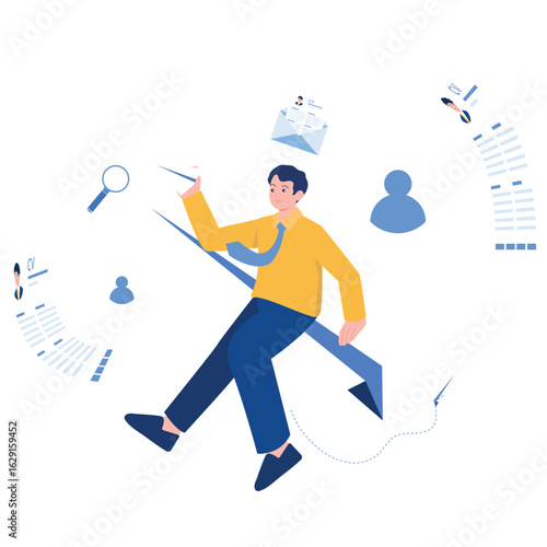 HR Recruitment Illustration. Vector illustration of HR manager reviewing job applications and candidate profiles as part of the hiring and recruitment process. Isolated on background