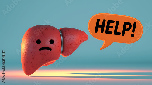 Sad cartoon liver asking for help human organ 1