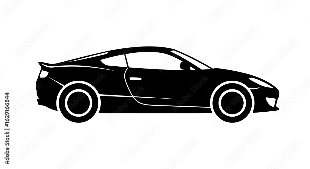 Fototapeta premium Black Sports Car Silhouette on White Background Automotive Design