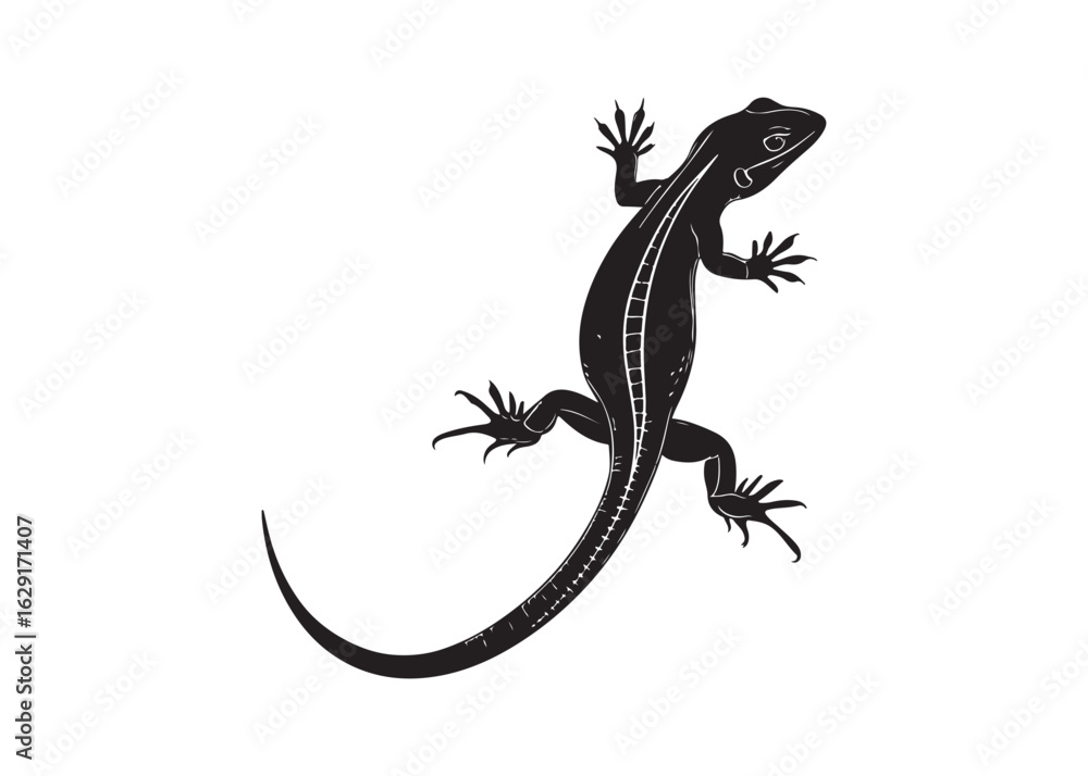 Fototapeta premium Vector Silhouette of a Lizard in Crawling Pose for Reptile and Wildlife Design.