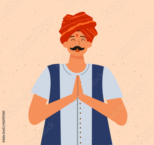 Indian Man Greeting Namaste Traditional Pose