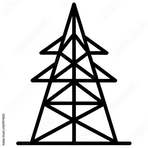 Stylized black outline icon of a tall electricity pylon against a white background representing power transmission
