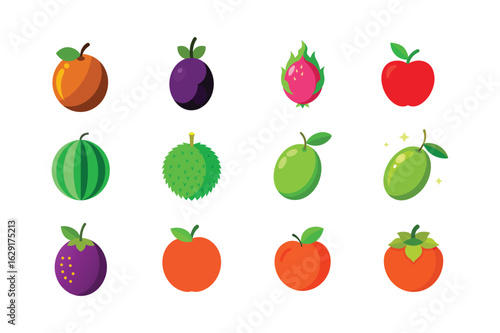 Wallpaper Mural Colorful fruit selection in hand drawn style with detailed shading Color Vector illustration Torontodigital.ca