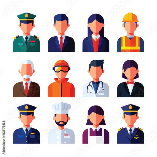Professional occupations and diverse people avatar icon set