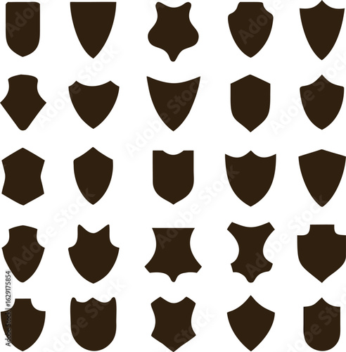 Shield blank icon vector set. security illustration sign collection. Knight award symbol. medieval royal vintage badges isolated.
