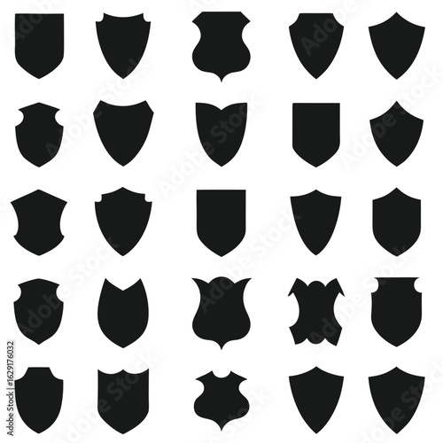 Shield blank icon vector set. security illustration sign collection. Knight award symbol. medieval royal vintage badges isolated.
