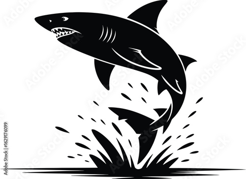 Black shark breaching water jumping splash