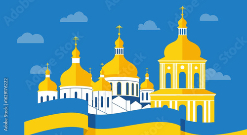 Flat Illustration St. Sophia's Cathedral in Kyiv Ukraine Landmark Architecture
