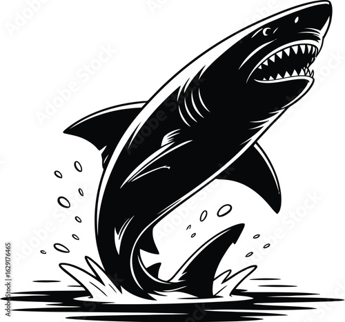 Leaping shark breaching water ocean