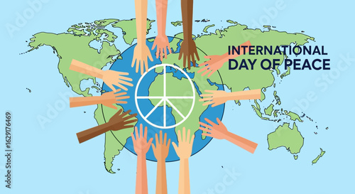Flat Style International Day of Peace Illustration with Diverse Hand Reaching