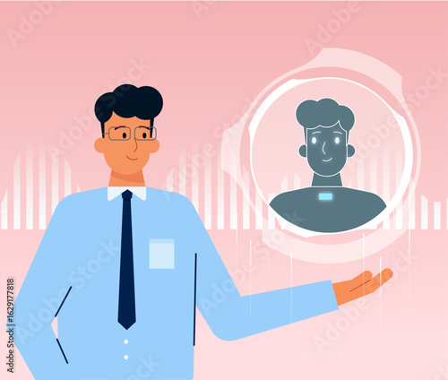 Artificial Intelligence assisting humans at work illustration