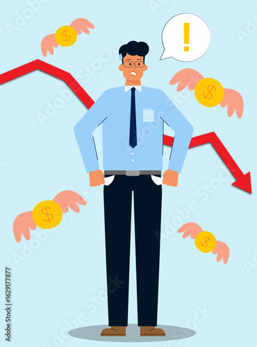 Man broke due to economic downturn illustration