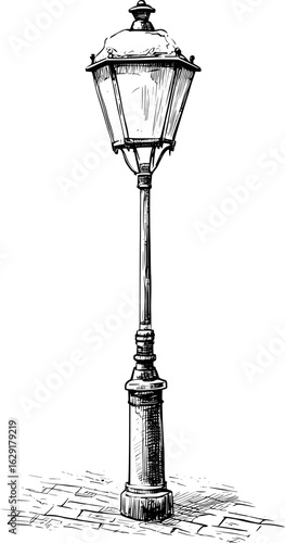 Sketch of a vintage street lamp in winter holiday style.